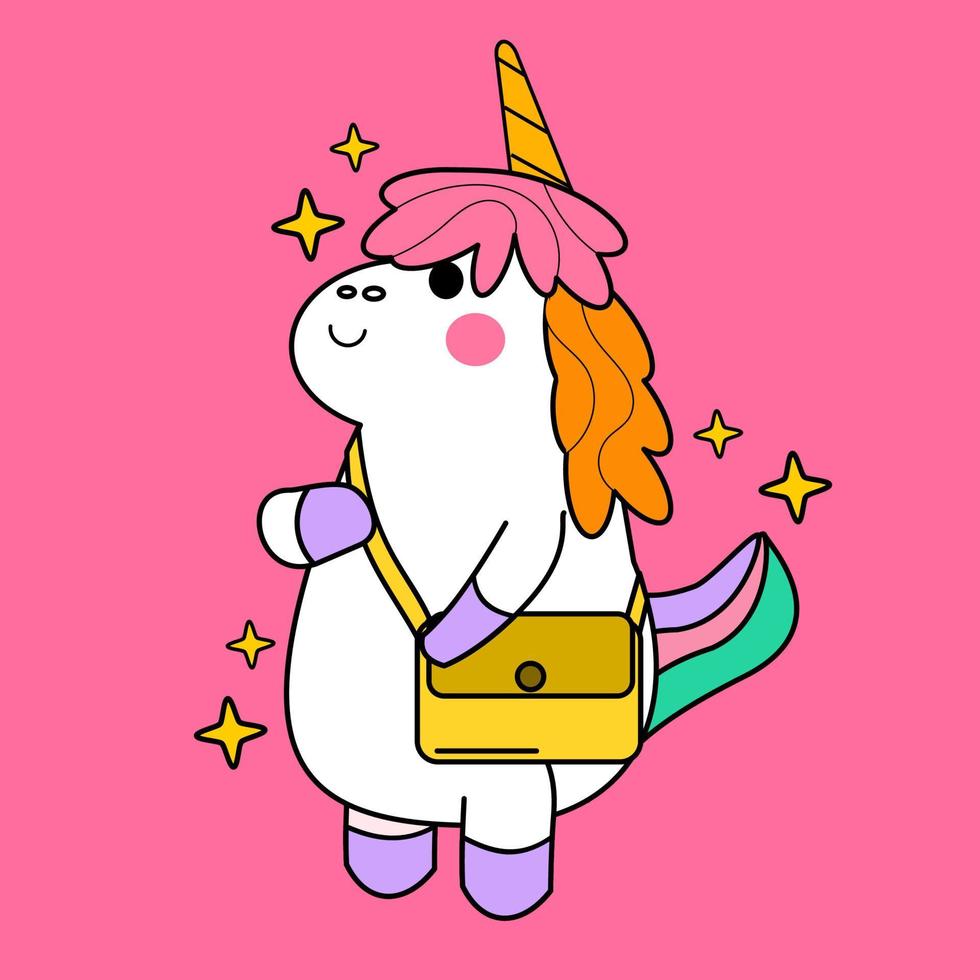 kawaii cartone animato unicorno illustrazione mano disegnato vettore