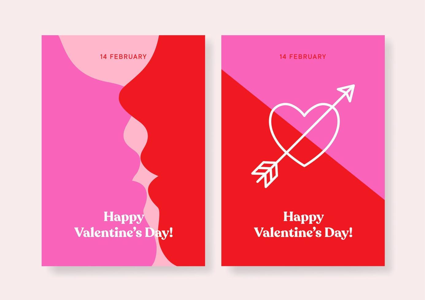 un' impostato di Due San Valentino giorno disegni nel rosso e rosa colori. romantico carta, invito, manifesto design modelli. vettore