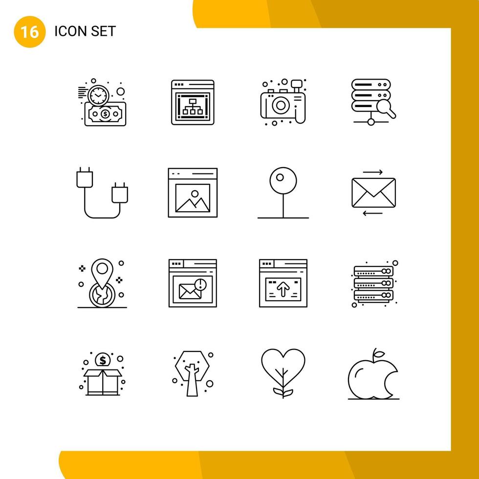 azione vettore icona imballare di 16 linea segni e simboli per aggeggio cordone telecamera computer server modificabile vettore design elementi
