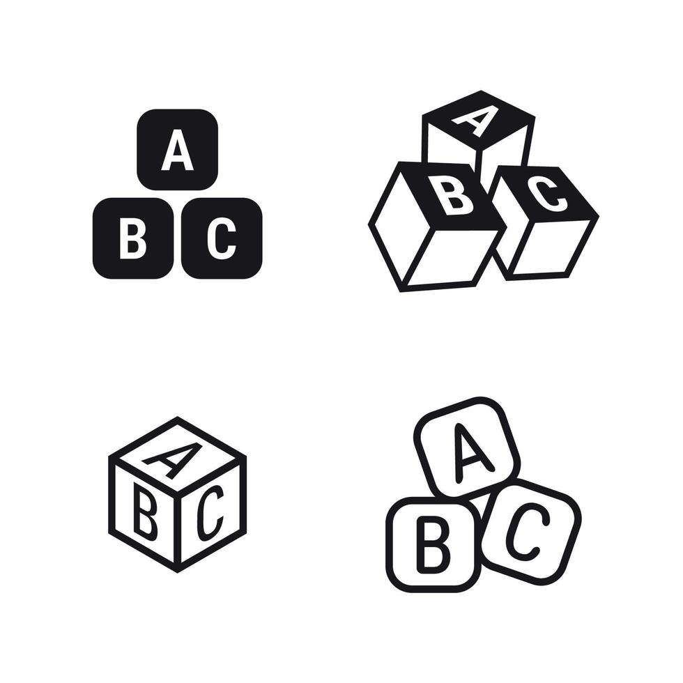 abc cubi icone impostare, nero su un' bianca sfondo vettore