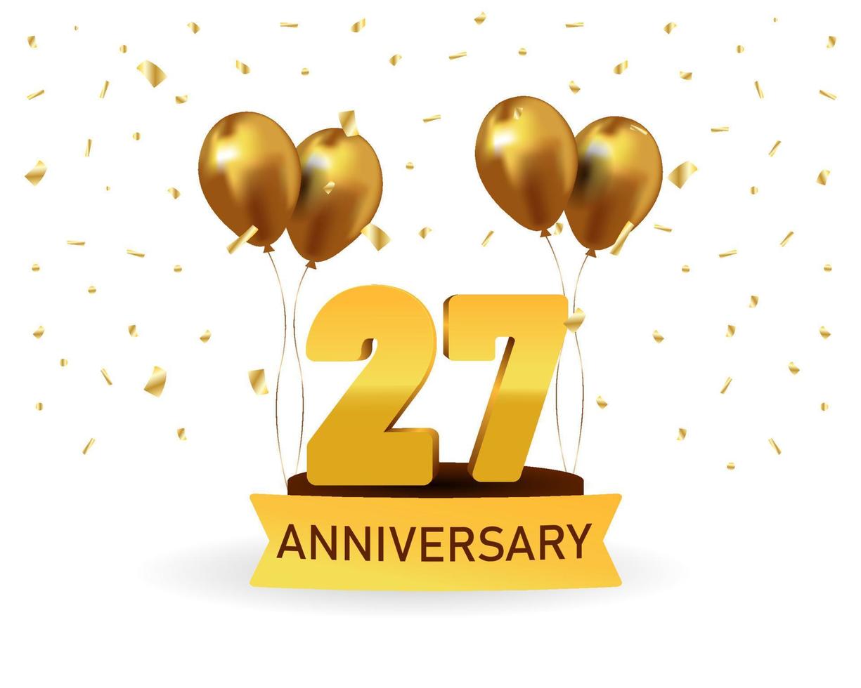 27 anniversario oro numeri con d'oro coriandoli. celebrazione anniversario evento festa modello. vettore