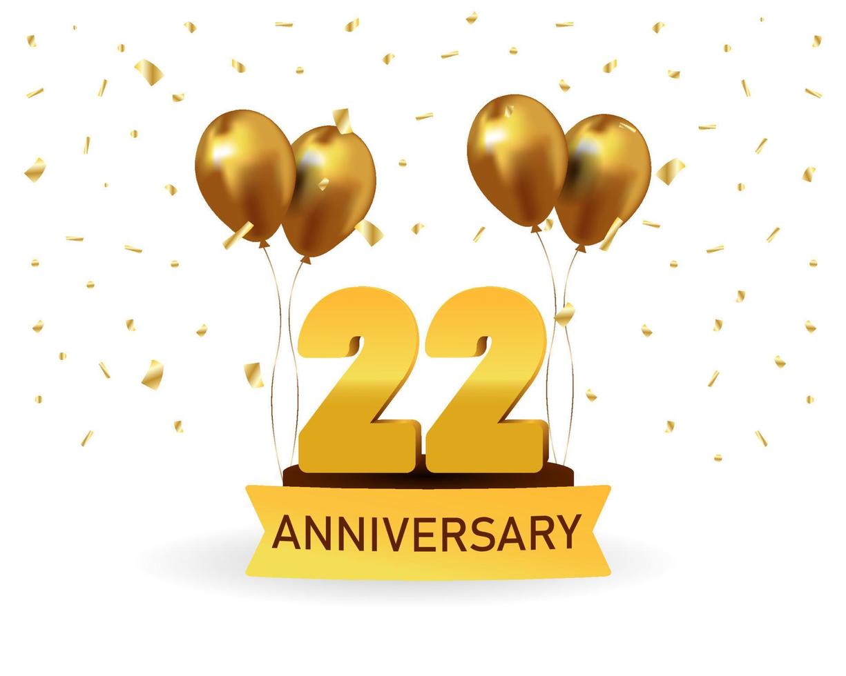 22 anniversario oro numeri con d'oro coriandoli. celebrazione anniversario evento festa modello. vettore