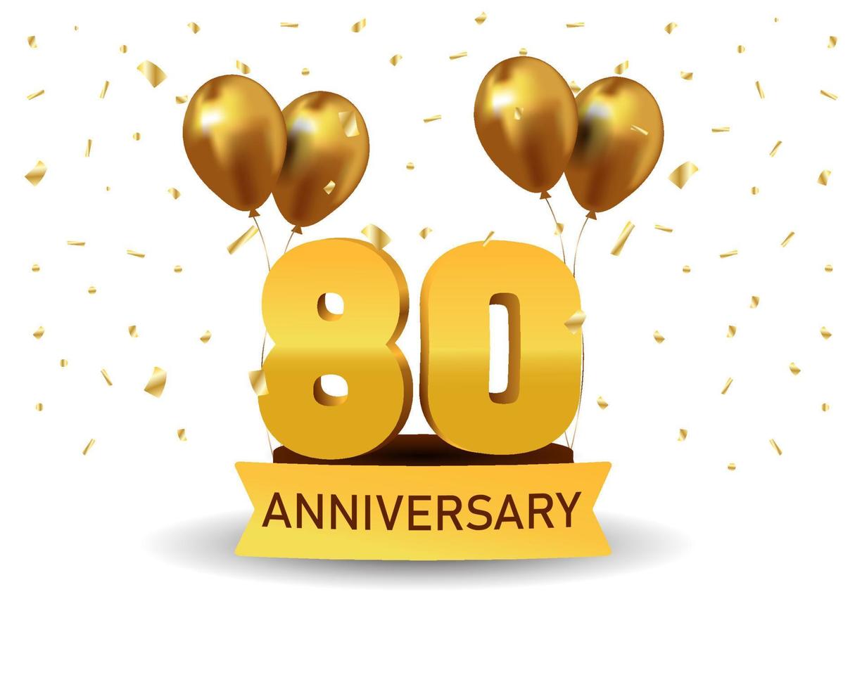 80 anniversario oro numeri con d'oro coriandoli. celebrazione anniversario evento festa modello. vettore