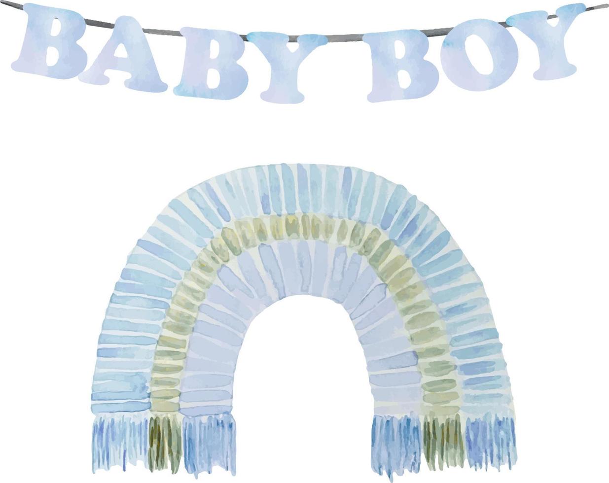 acquerello bambino ragazzo blu a maglia boho arcobaleno illustrazione. suo un' ragazzo impostato vettore