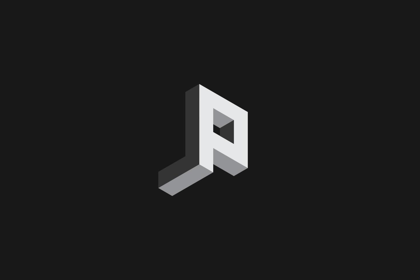nero grigio iniziale lettera p isometrico logo vettore