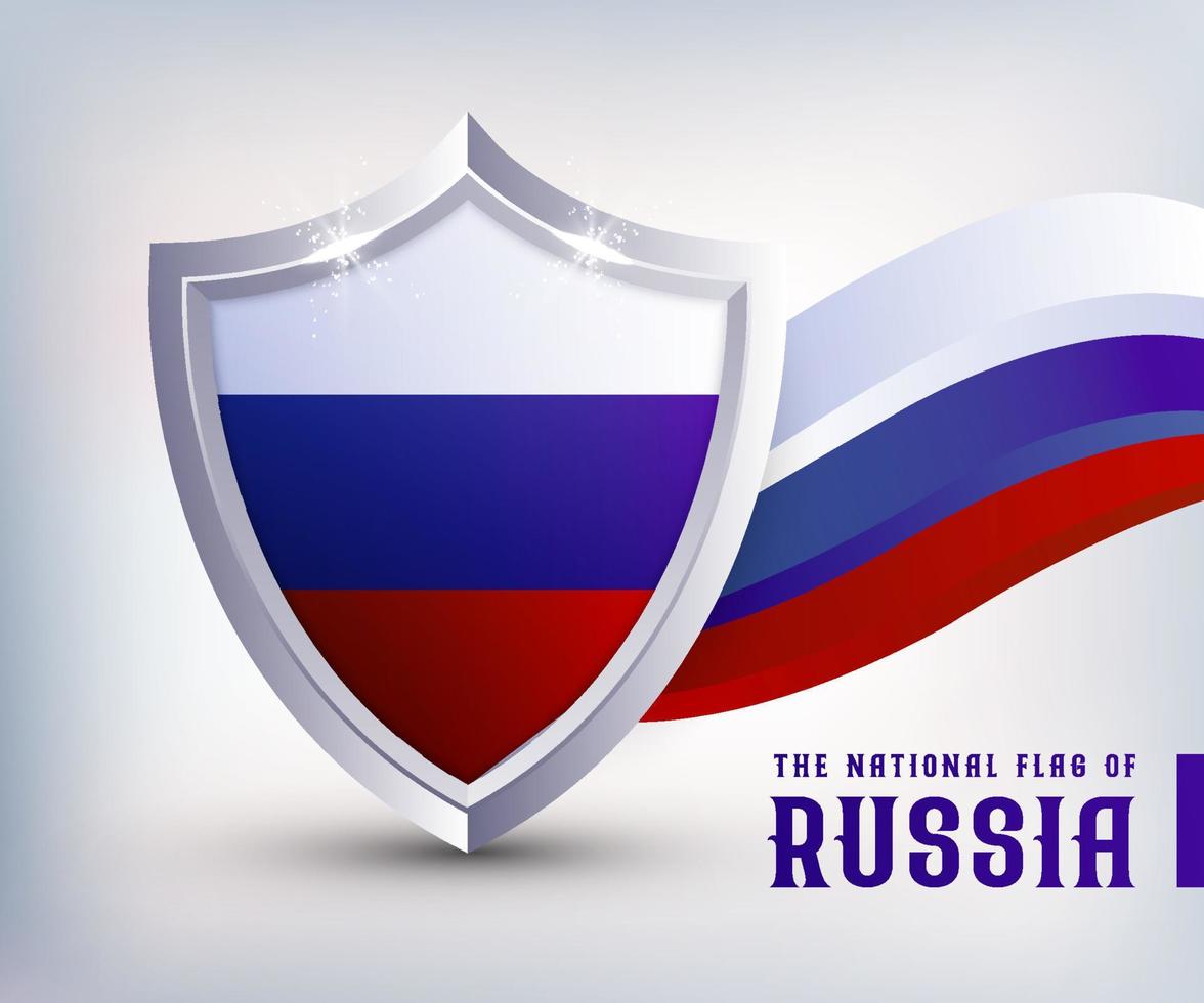 Russia metallo scudo bandiera vettore design. Russia bandiera scudo design modello. Russia indipendente giorno nazionale bandiera design.