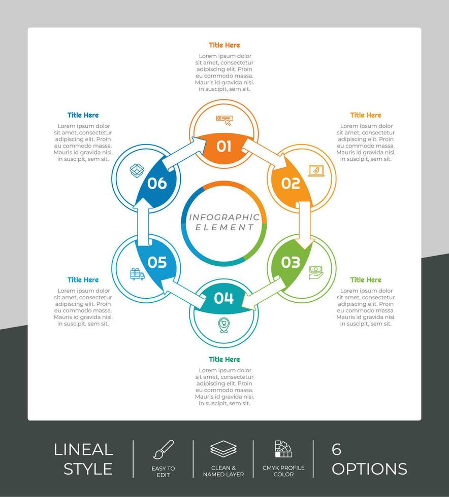 cerchio opzione Infografica vettore design con 6 opzioni colorato stile per presentazione scopo.linea opzione Infografica può essere Usato per attività commerciale e marketing