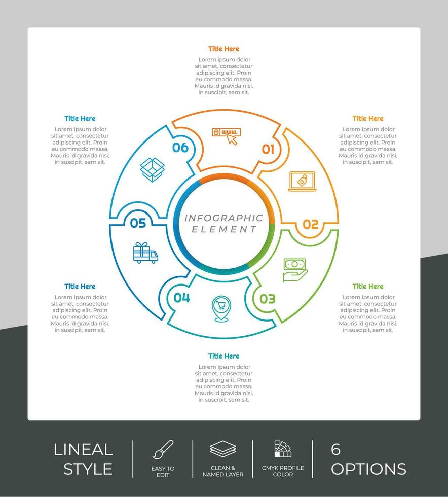 cerchio opzione Infografica vettore design con 6 opzioni colorato stile per presentazione scopo.linea opzione Infografica può essere Usato per attività commerciale e marketing