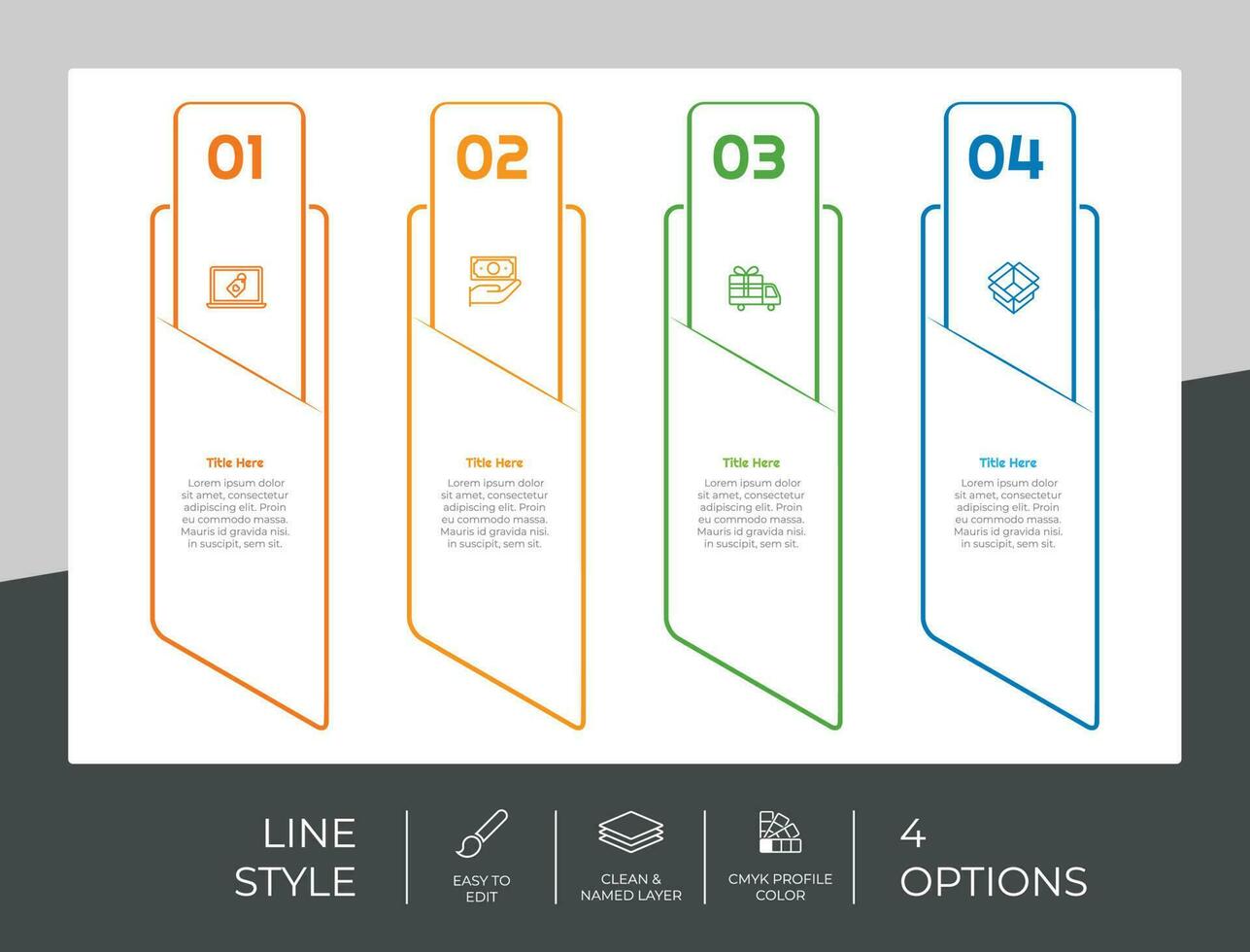 presentazione attività commerciale opzione Infografica con linea stile e colorato concetto. 4 opzioni di Infografica può essere Usato per attività commerciale scopo. vettore