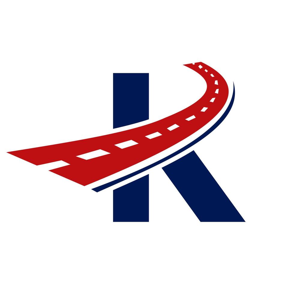 lettera K trasporto logo. strada logo design mezzi di trasporto cartello simbolo vettore