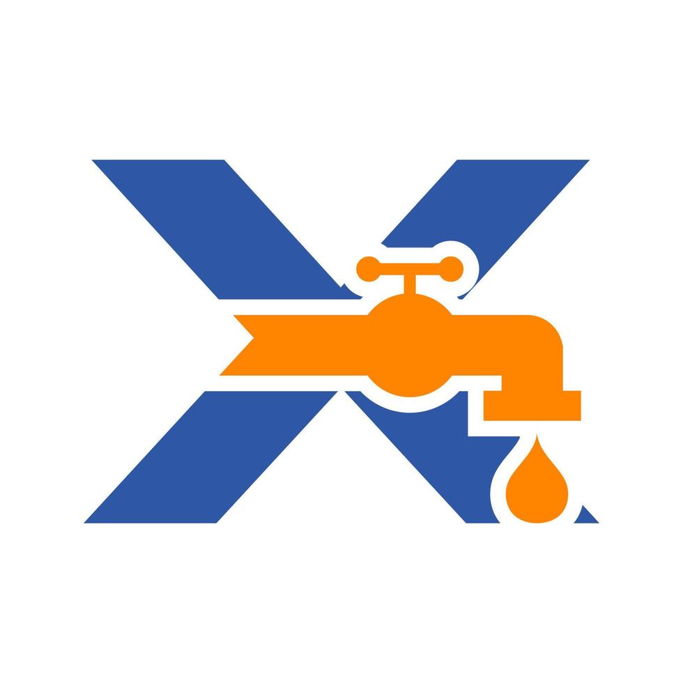 lettera X idraulico logo design. piombatura acqua modello vettore