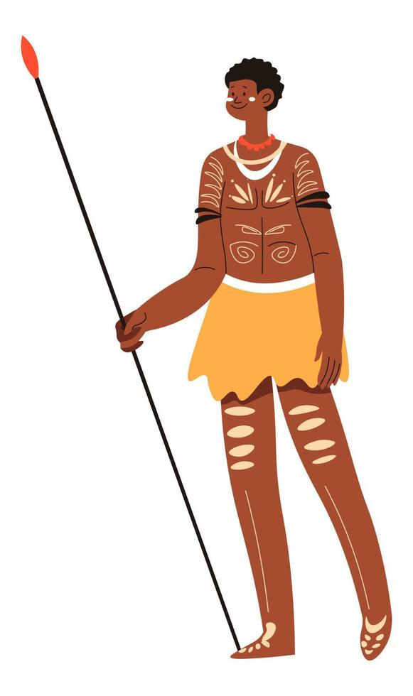 africano maschio carattere, tribù con lancia a caccia vettore