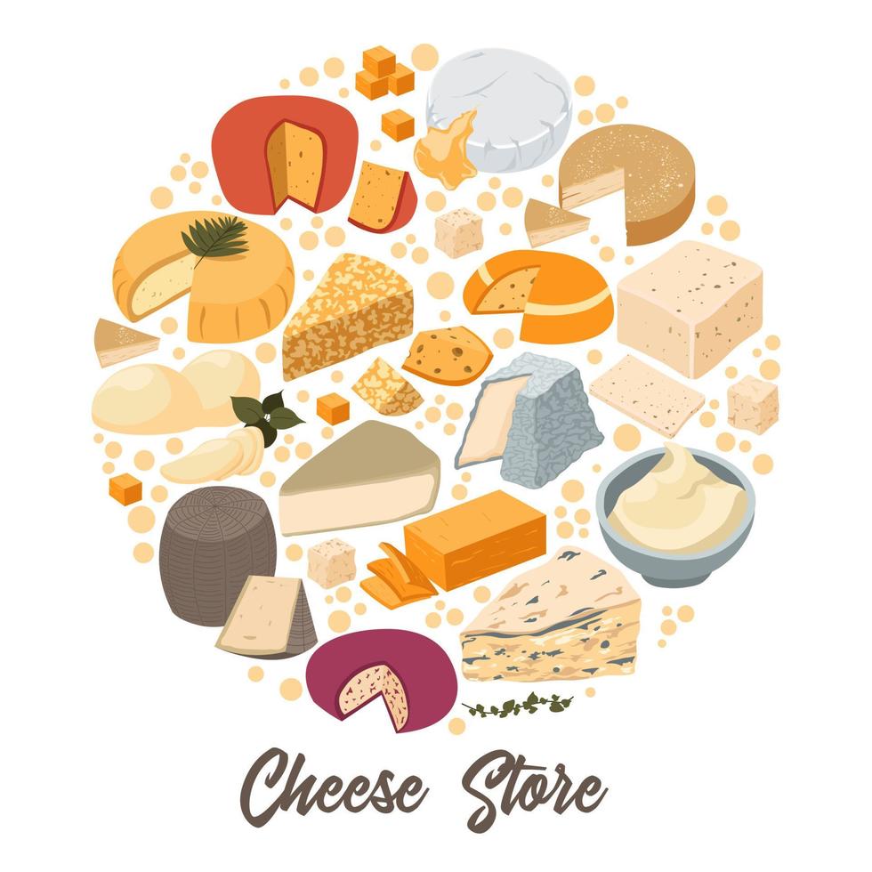 formaggio mercato o memorizzare con varietà di prodotti vettore
