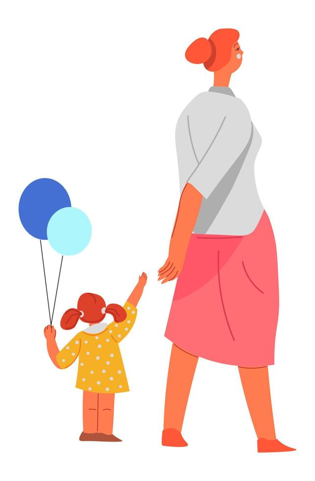 madre e ragazzo con gonfiabile palloncini a piedi vettore