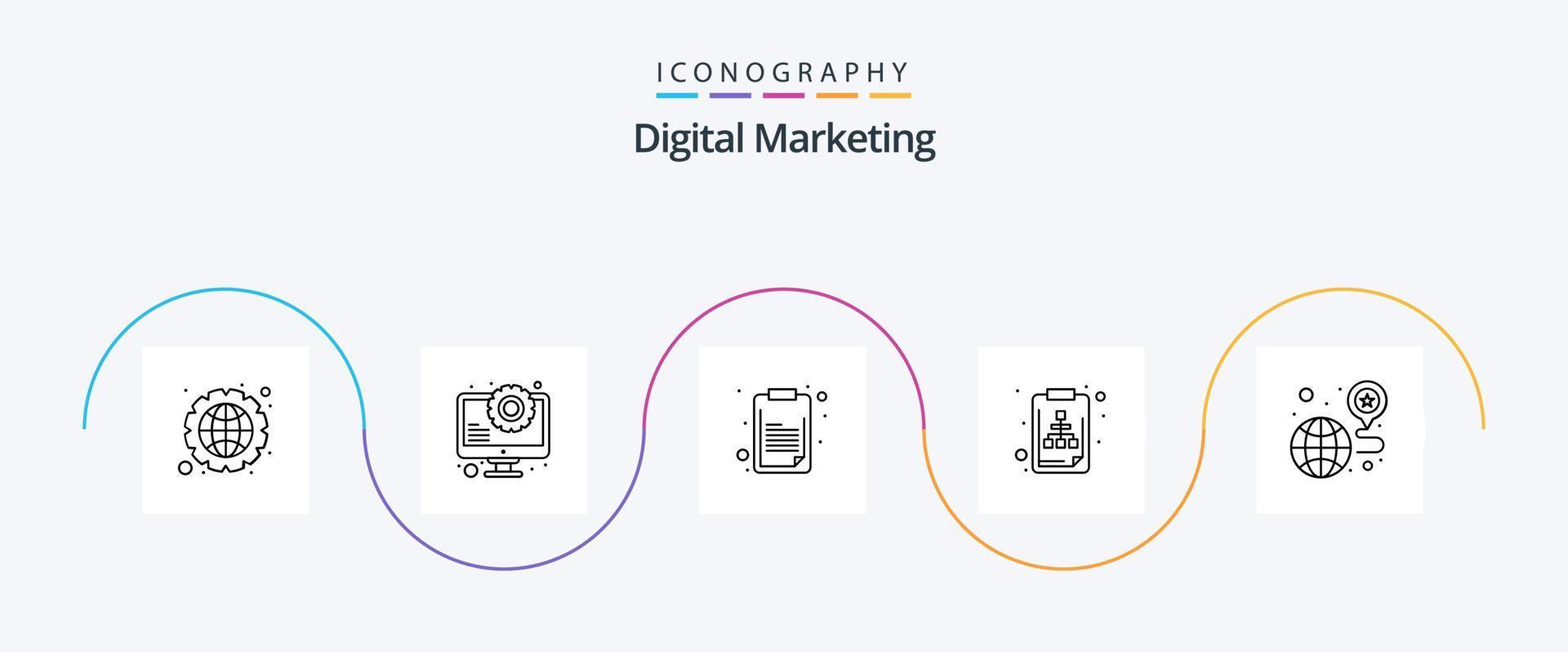 digitale marketing linea 5 icona imballare Compreso Posizione. file. clipboard. documento. archivio vettore