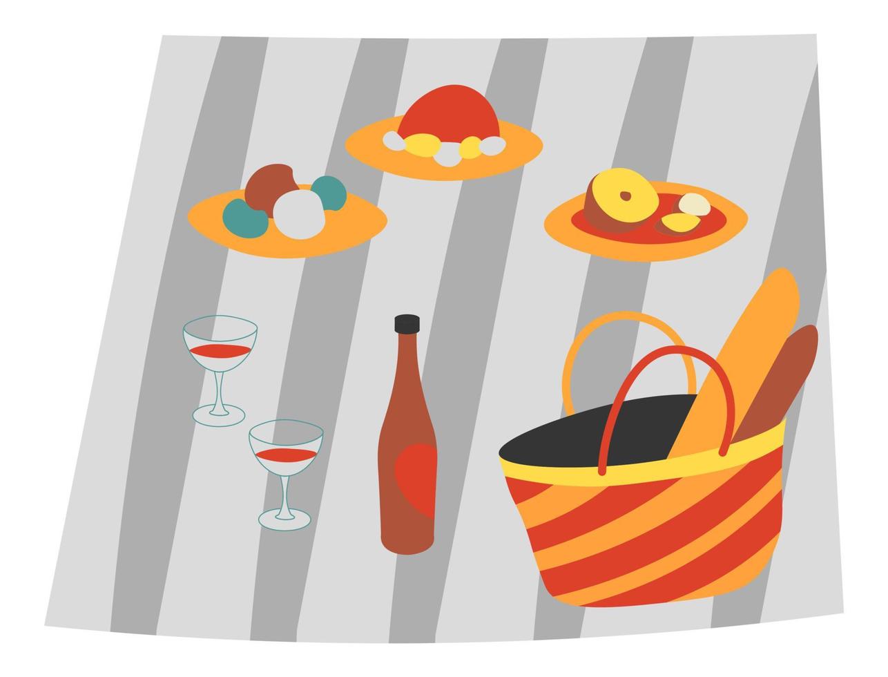 picnic prima colazione o il pranzo, cibo e bevande vettore