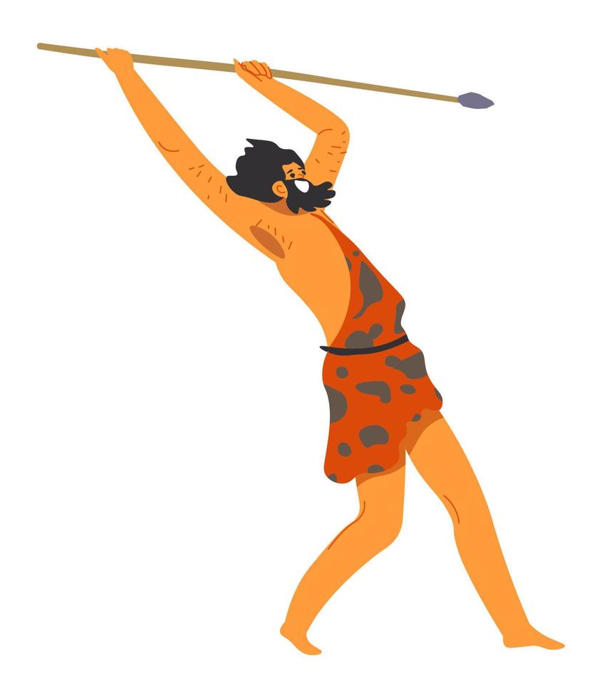 preistorico barbuto uomo con lancia cacciatore vettore
