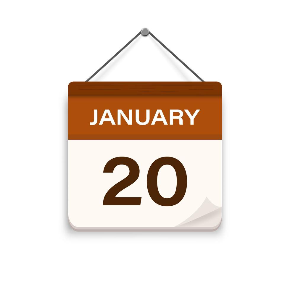 gennaio 20, calendario icona con ombra. giorno, mese. incontro appuntamento volta. evento programma Data. piatto vettore illustrazione.