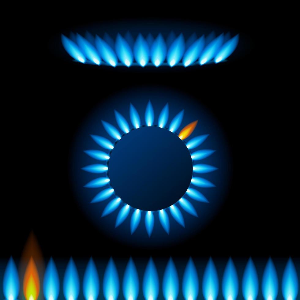 realistico dettagliato 3d naturale gas fiamma cucina con blu riflessi effetto. vettore