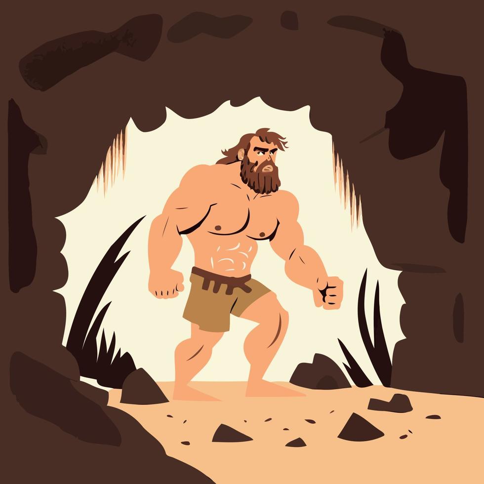 forte barbuto primitivo uomo delle caverne vettore