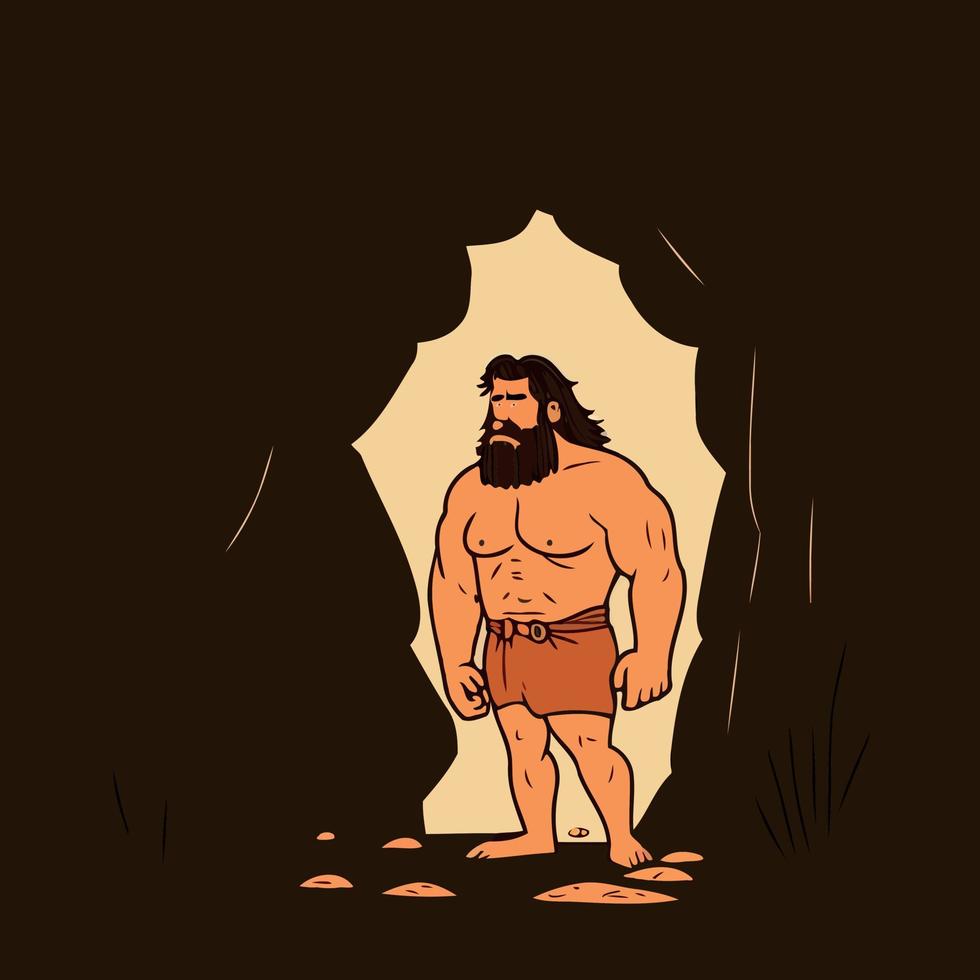 forte barbuto primitivo uomo delle caverne vettore