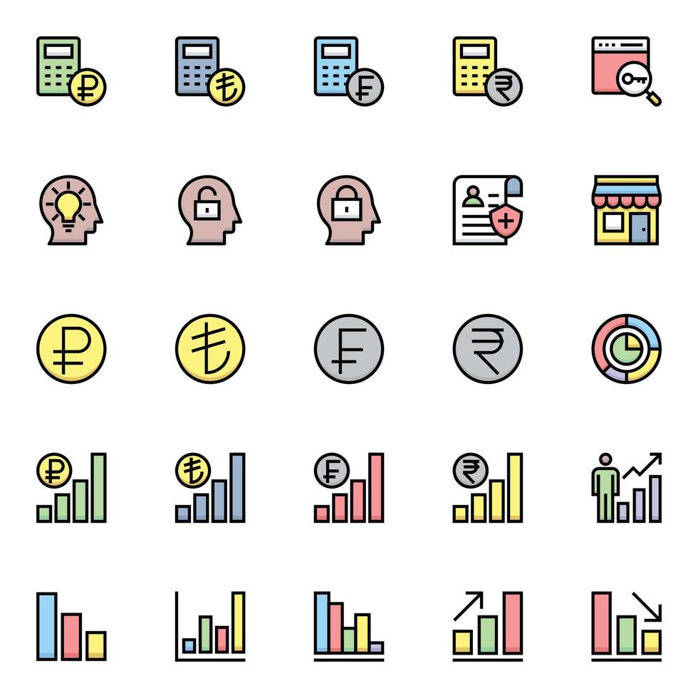 pieno colore schema icone per attività commerciale e finanziario. vettore