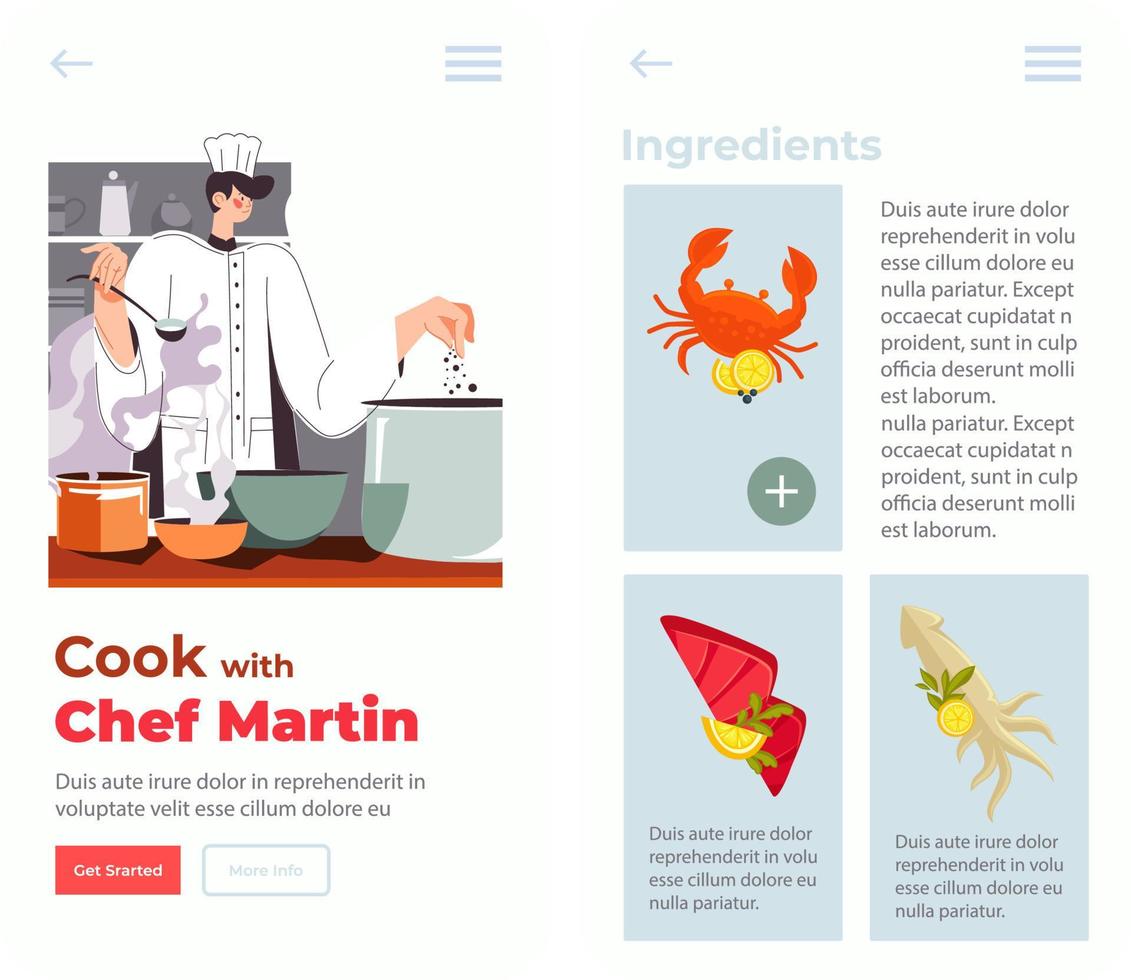 cucinare con capocuoco martino, sito web con piatti ordine vettore