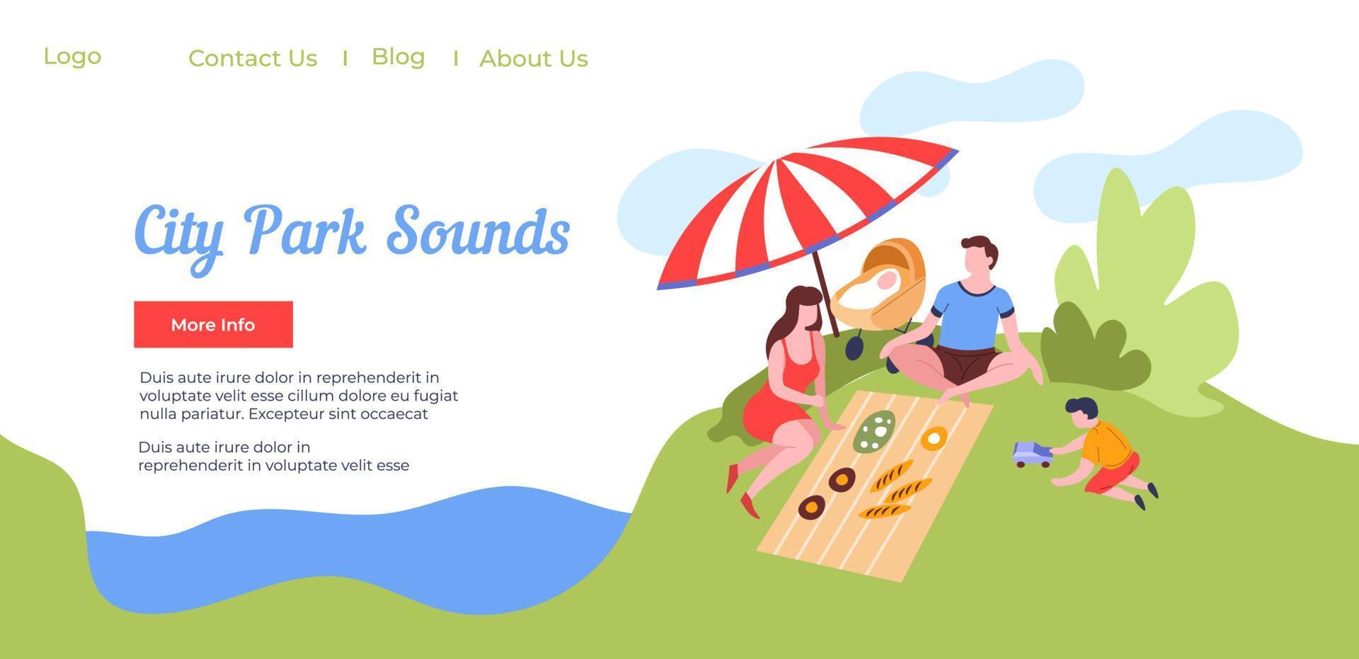 città parco suoni, famiglia su picnic sito web pagina vettore