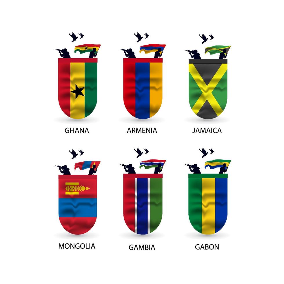 bandiere collezione di Ghana, Armenia, Giamaica, Mongolia, Gambia, Gabon vettore