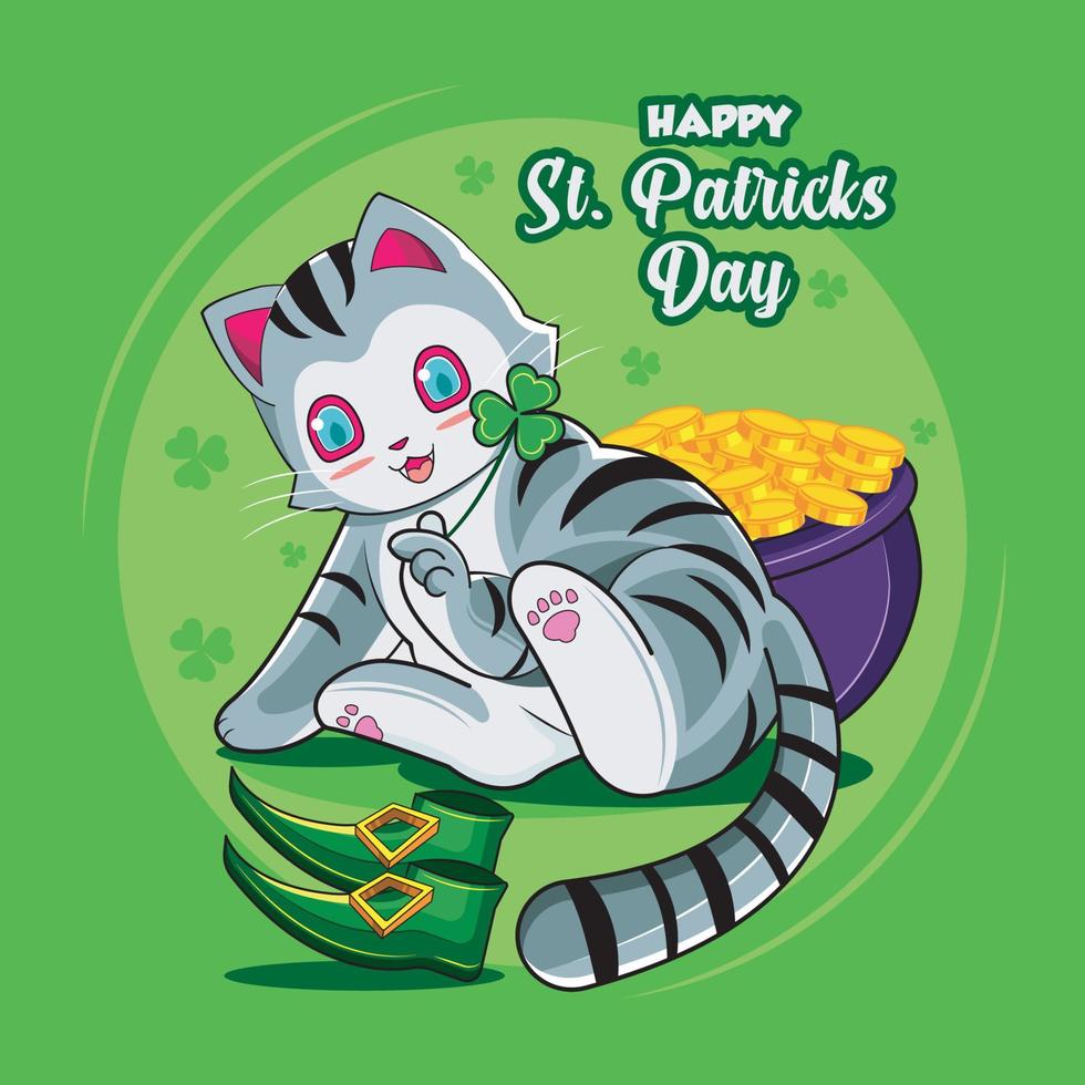 contento santo Patrick giorno. carino gatto gli amori stivali vettore illustrazione gratuito Scarica