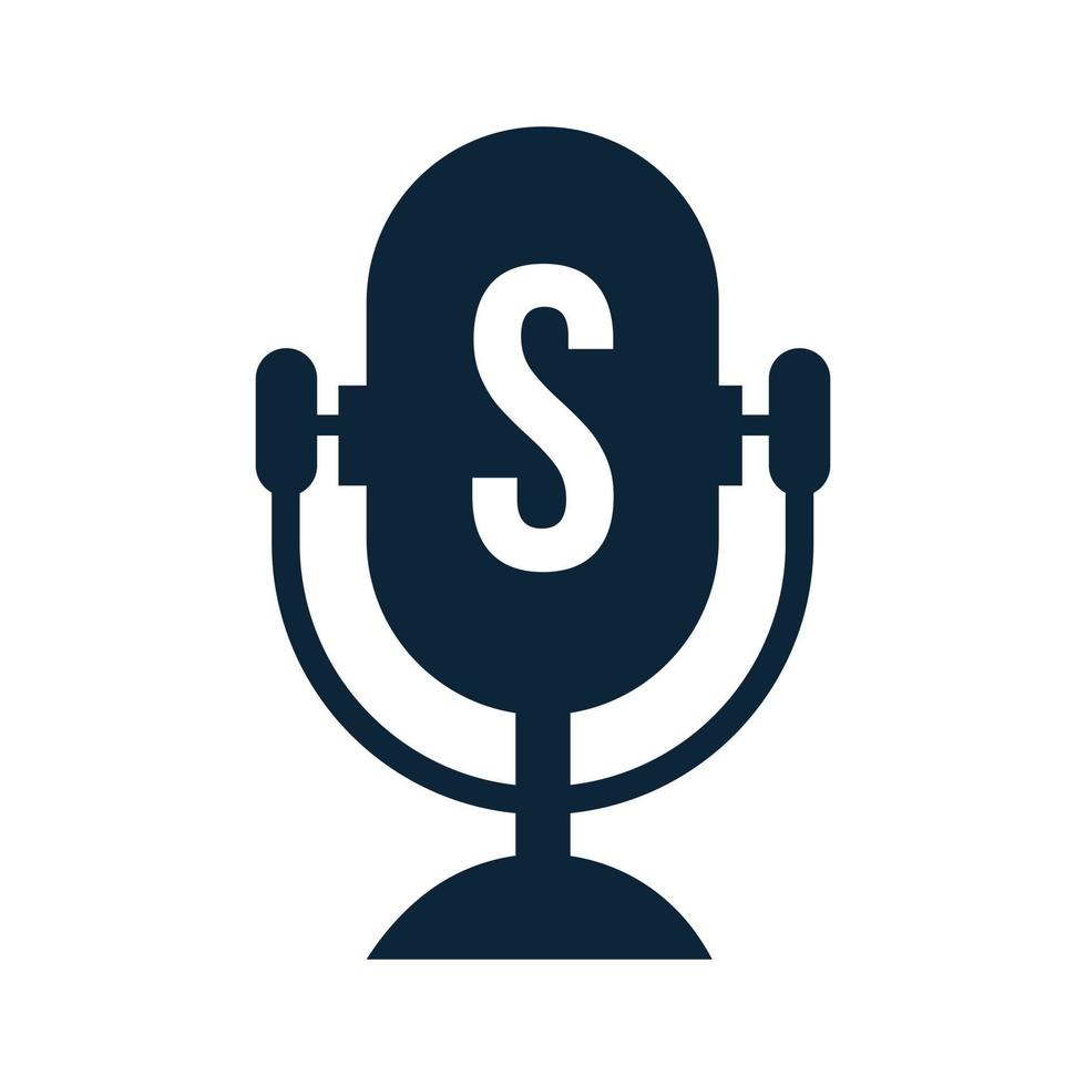 Podcast Radio logo su lettera S design utilizzando microfono modello. dj musica, Podcast logo disegno, mescolare Audio trasmissione vettore