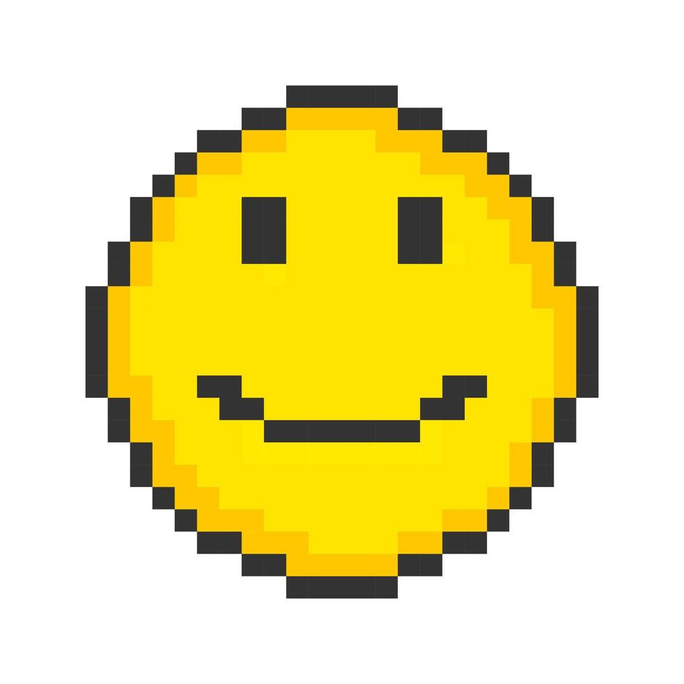 sorridente viso icona. pixel arte emoticon. vettore illustrazione.