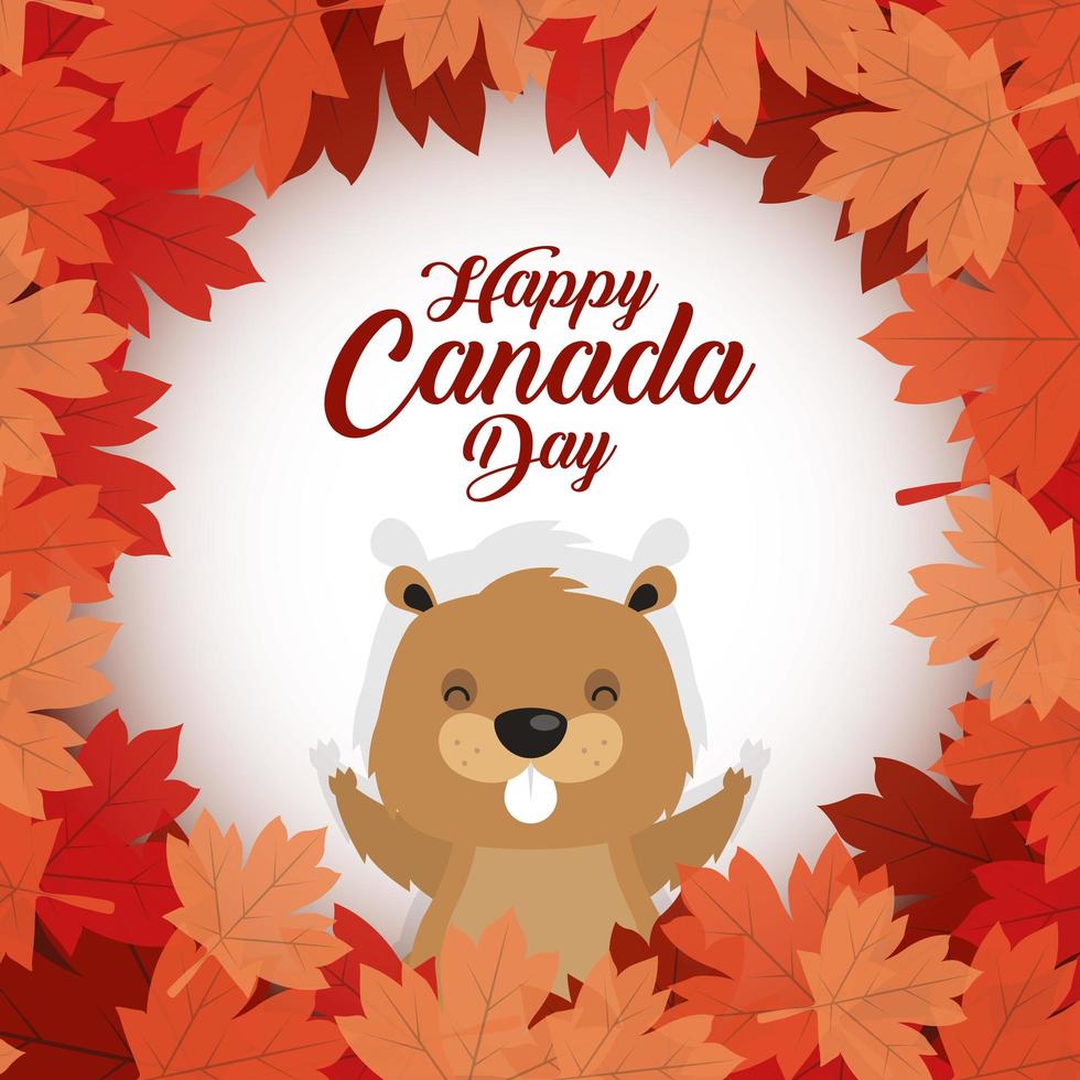 banner di celebrazione felice giorno del canada con castoro vettore