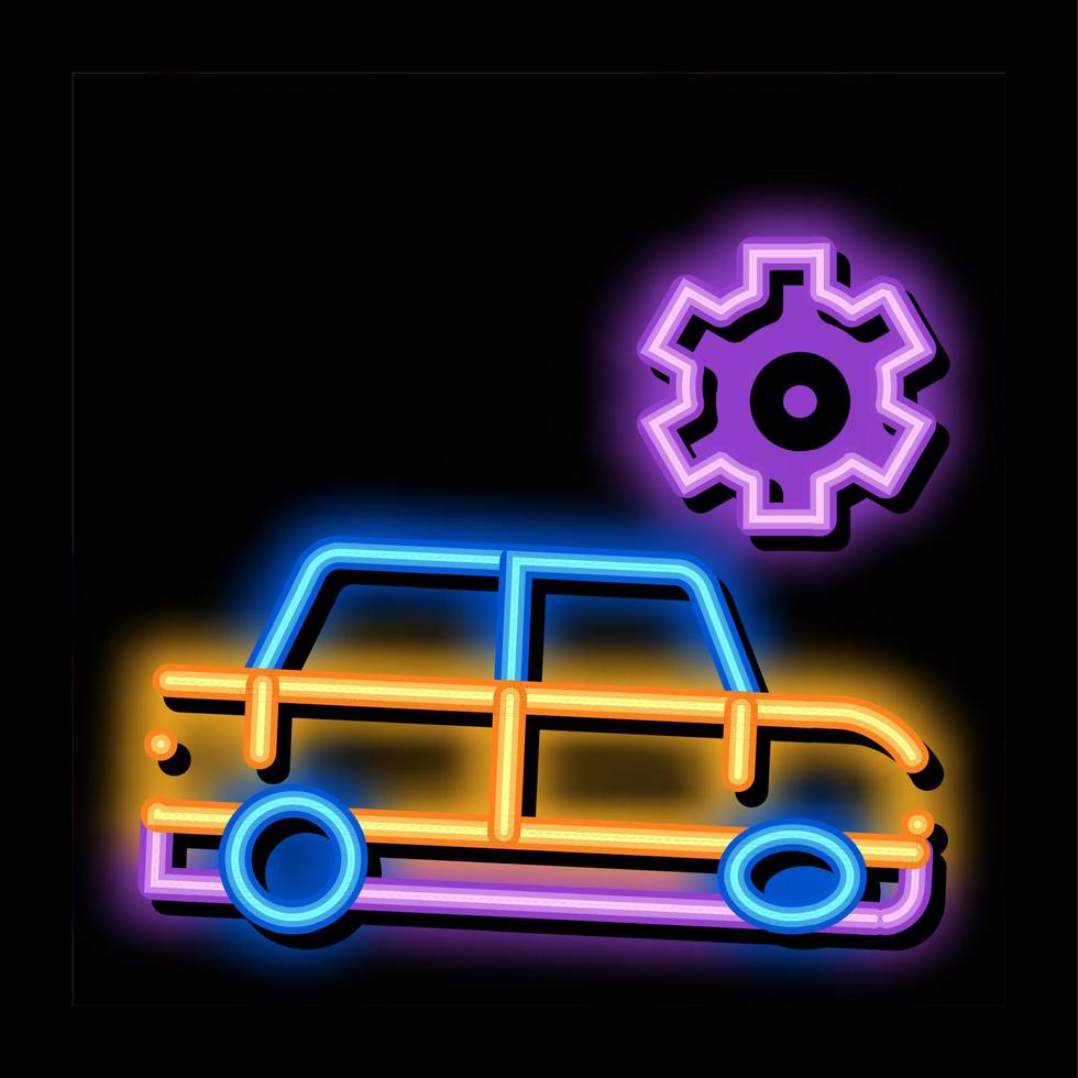 rotto auto Ingranaggio neon splendore icona illustrazione vettore