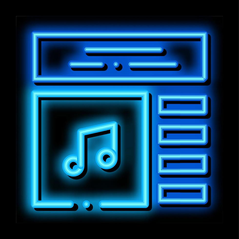 Internet musica giocare elenco neon splendore icona illustrazione vettore