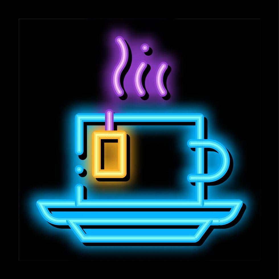 caldo tè bevanda tazza neon splendore icona illustrazione vettore