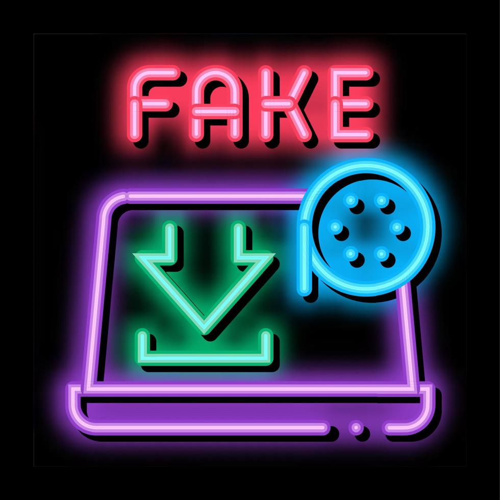 scaricamento falso video neon splendore icona illustrazione vettore
