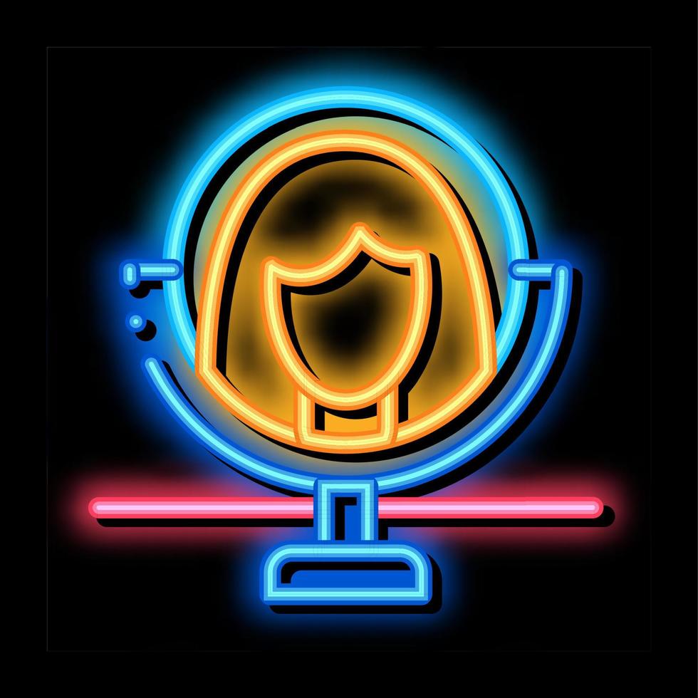 donna viso nel specchio neon splendore icona illustrazione vettore