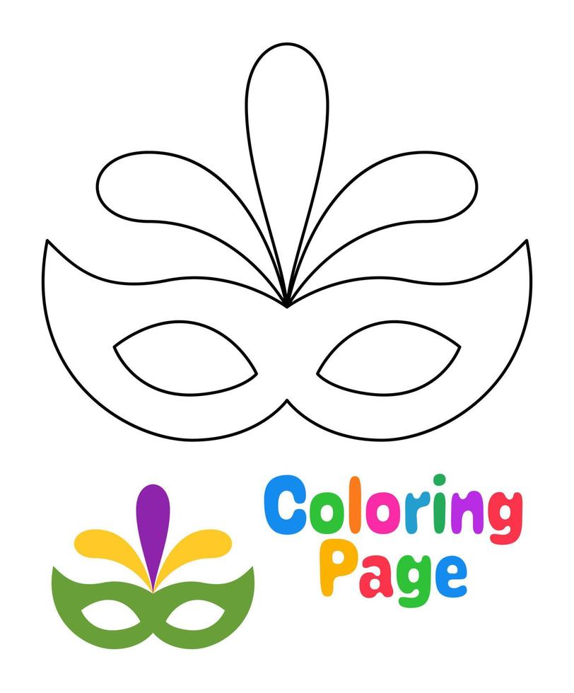 colorazione pagina con carnevale maschera per bambini vettore