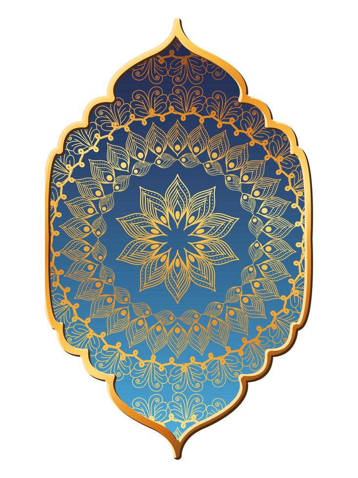 mandala oro nel design del telaio blu vettore