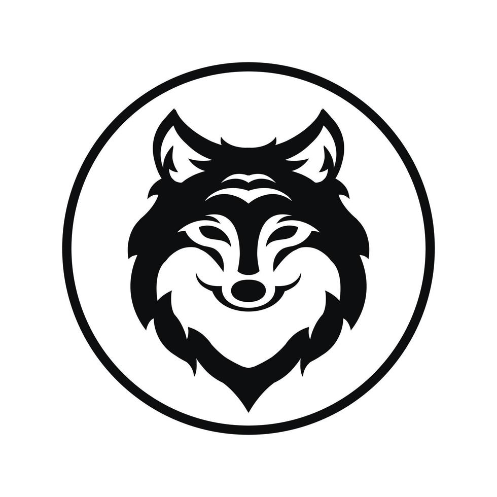 lupo testa nero logo icona design vettore illustrazione con cerchio