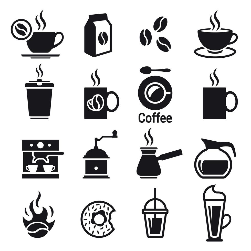 caffè icone impostare. nero su un' bianca sfondo vettore