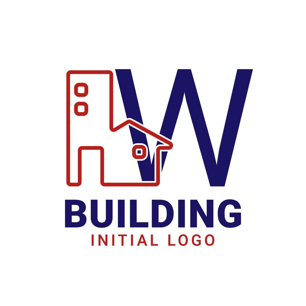 lettera w edificio iniziale vettore logo design