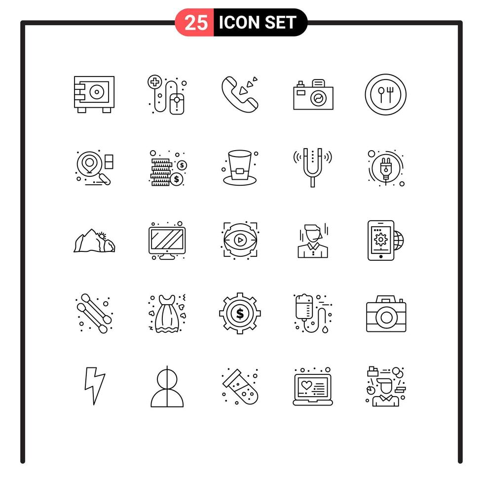 mobile interfaccia linea impostato di 25 pittogrammi di piatto forchetta comunicazione cibo Immagine modificabile vettore design elementi