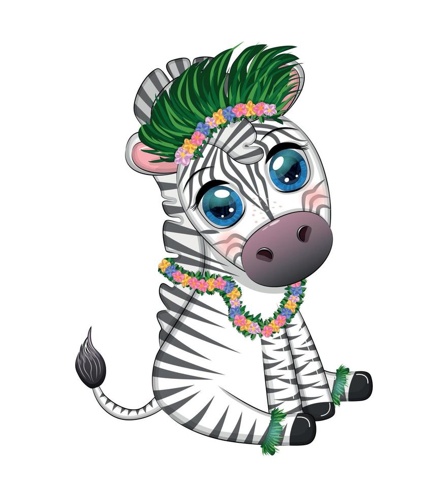 carino zebra nel hula ballerino costume, Hawaii, bambino carattere. estate vacanze, vacanza vettore