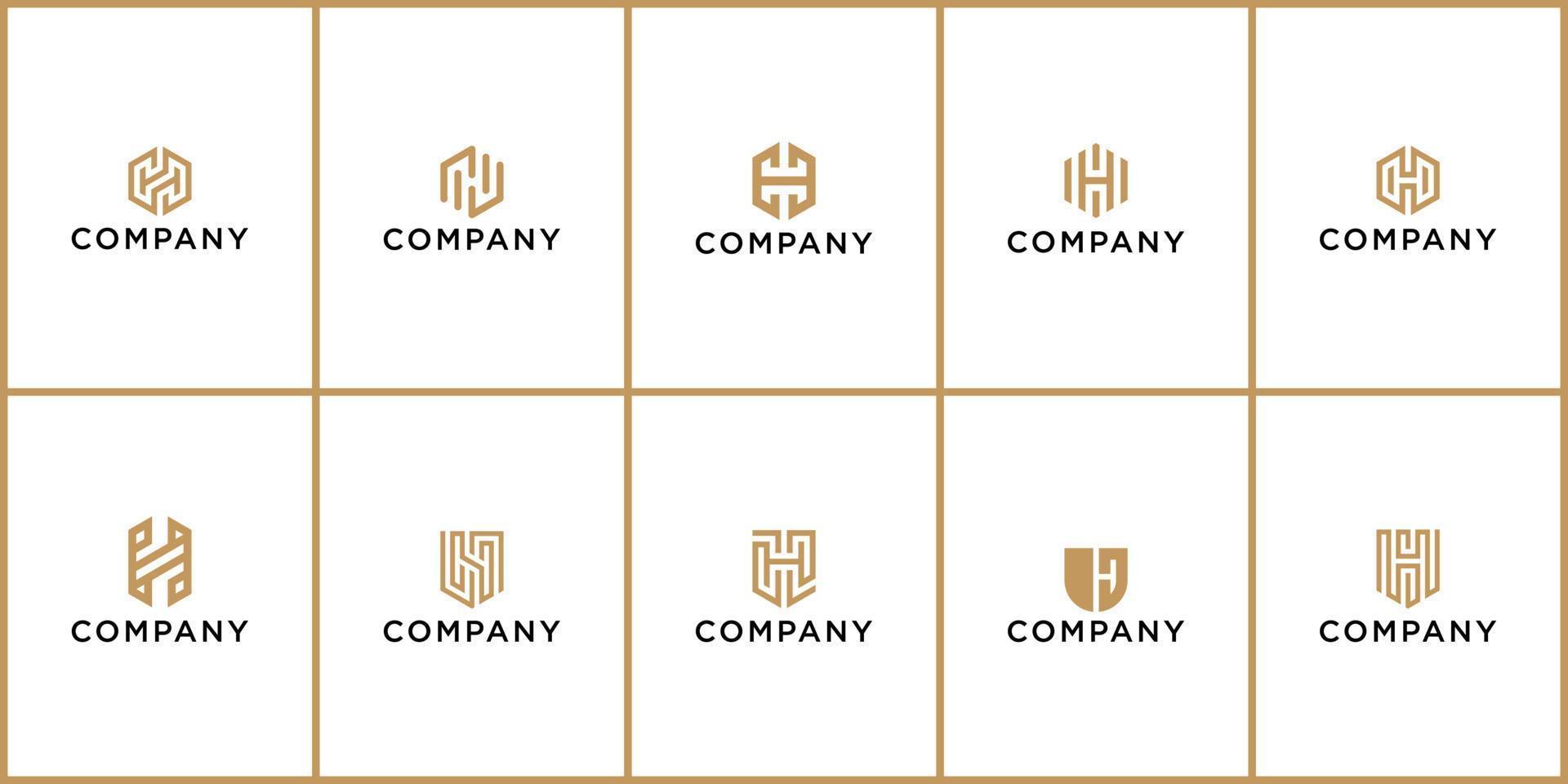 impostato di lettera h sheild logo design per attività commerciale o azienda vettore