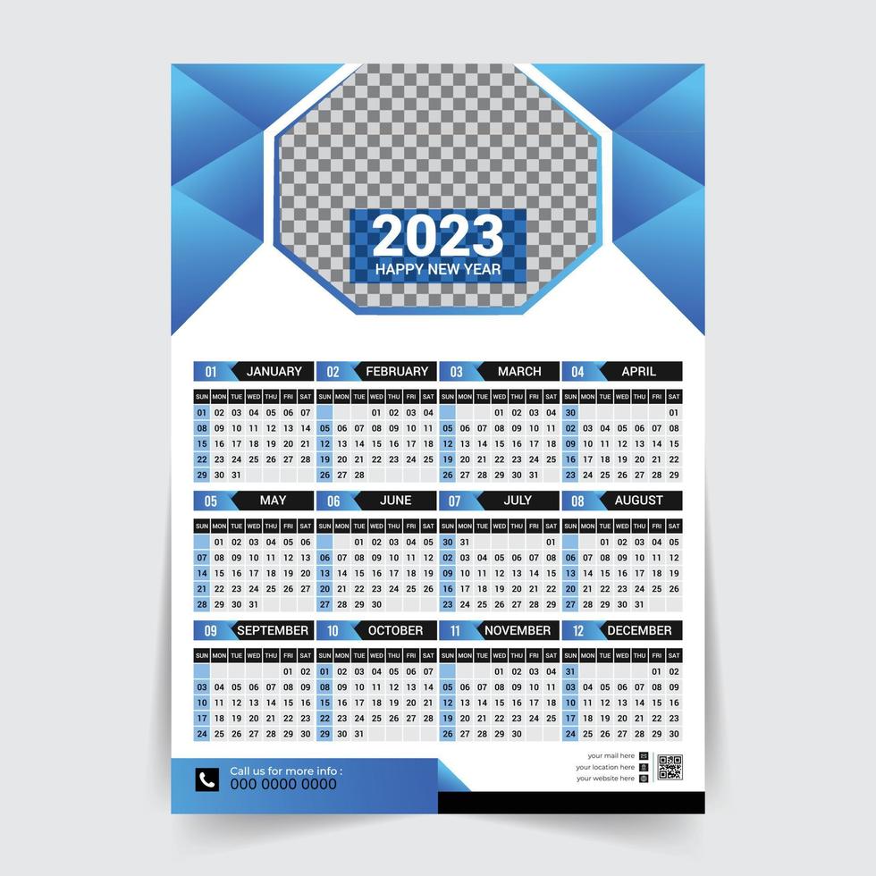 moderno 2023 nuovo anno parete calendario design modello vettore, creativo alta qualità pronti per la stampa calendario design modello vettore