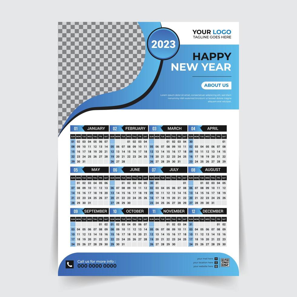 moderno 2023 nuovo anno parete calendario design modello vettore, creativo alta qualità pronti per la stampa calendario design modello vettore