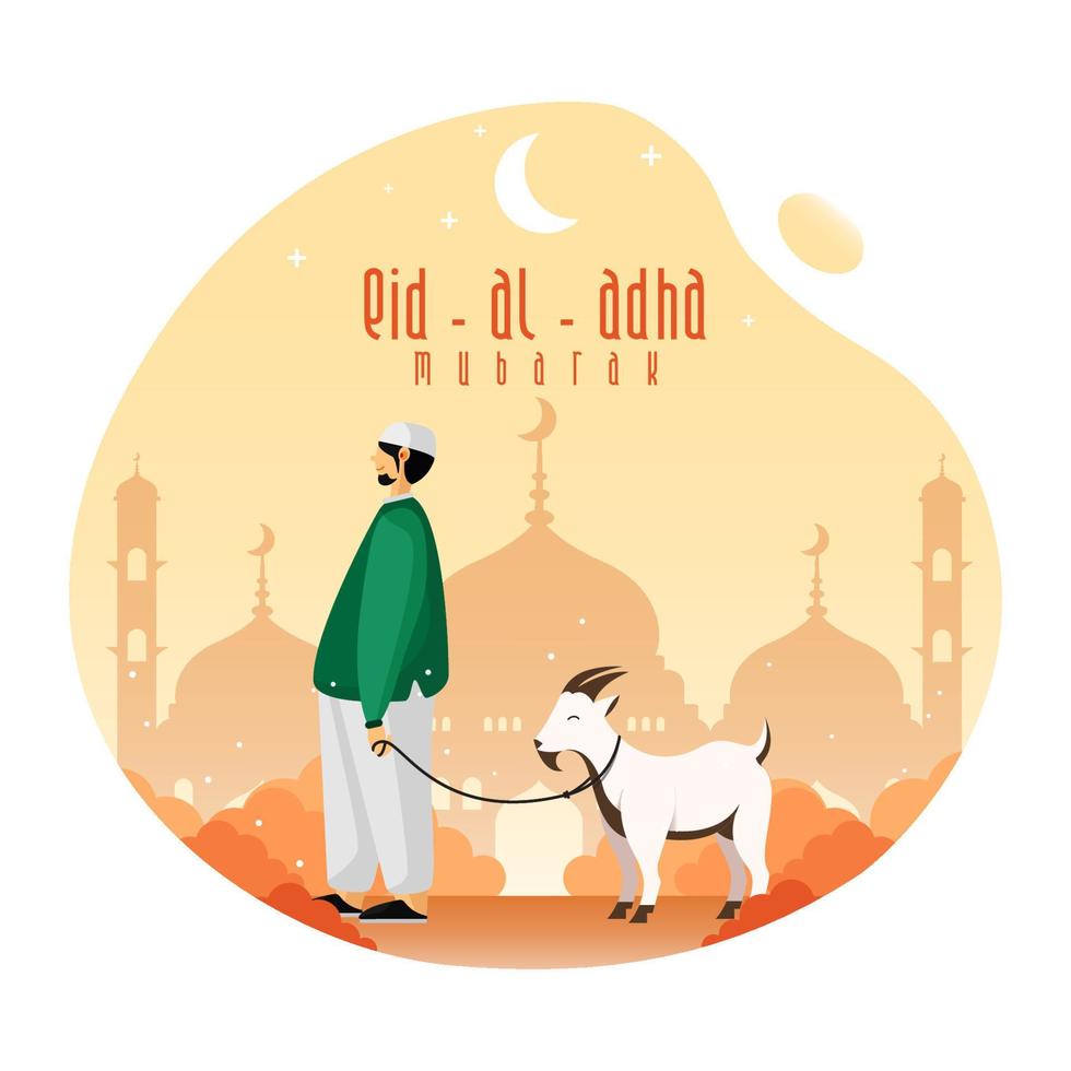 eid al-Adha modello design. santo giorno per I musulmani e Islam. vettore illustrazione di uomo e capra. adatto per manifesti, striscioni, ragnatela campagne, e saluto carte.