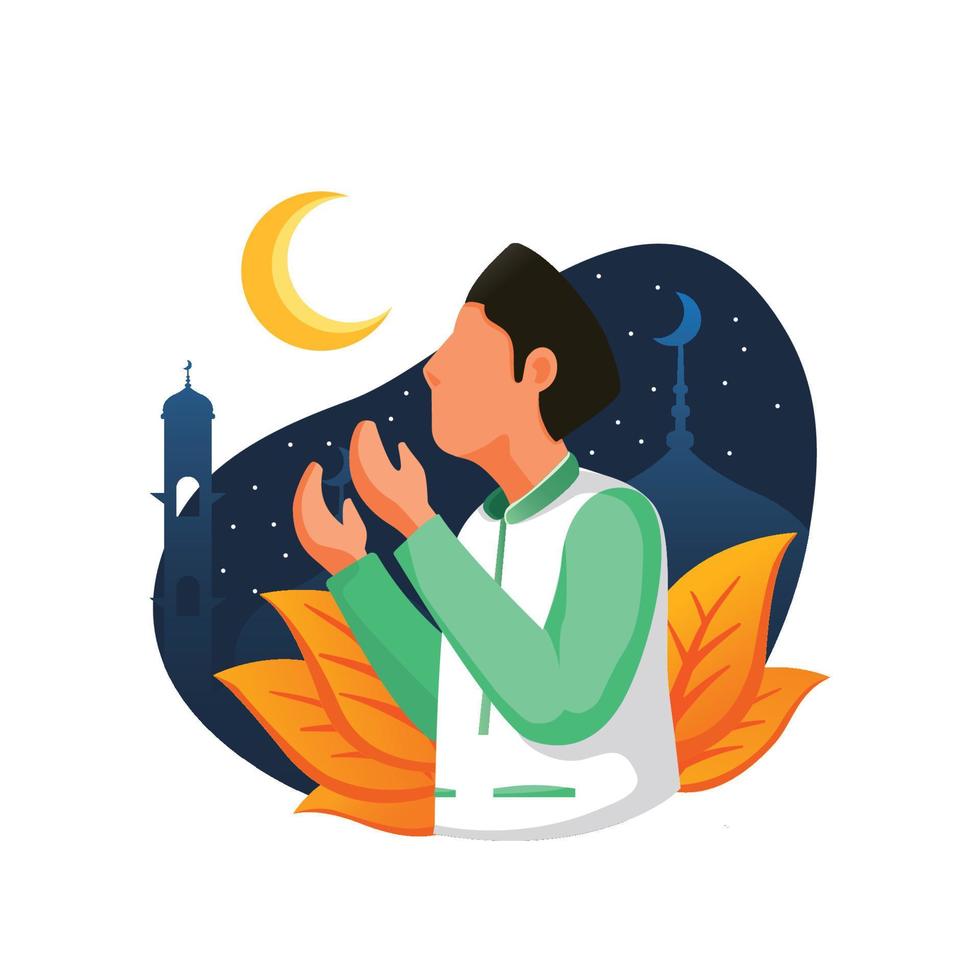 Ramadan mubarak - pregare per Dio a notte durante Ramadan. vettore